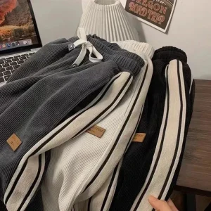 2024 Pantaloni sportivi a righe in velluto a coste Donna Streetwear Pantaloni larghi spessi a gamba larga Y2K Harajuku Pantaloni a vita alta Pantaloni larghi coreani 1