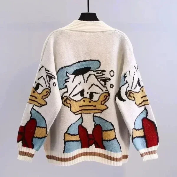 Cardigan lavorato a maglia Disney Maglioni giapponesi dei cartoni animati di Donald per donna Cappotto femminile Autunno e inverno Allentato selvaggio Addensare Top Kawaii 3