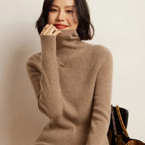 Maglione in cashmere 100% maglione pullover lavorato a maglia da donna collo alto tinta unita slim fit maglione da donna basic in morbido cashmere 3