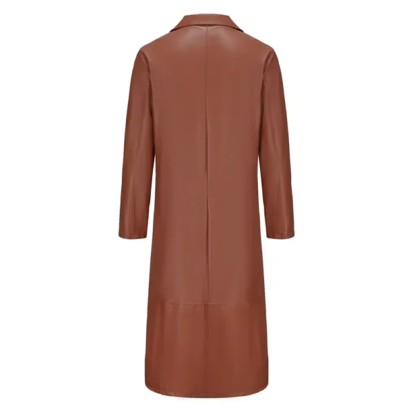 Trench da uomo in ecopelle streetwear Cappotto lungo giacca a vento moda Slim Fit Giacca antivento in PU Steampunk Outwear oversize 6