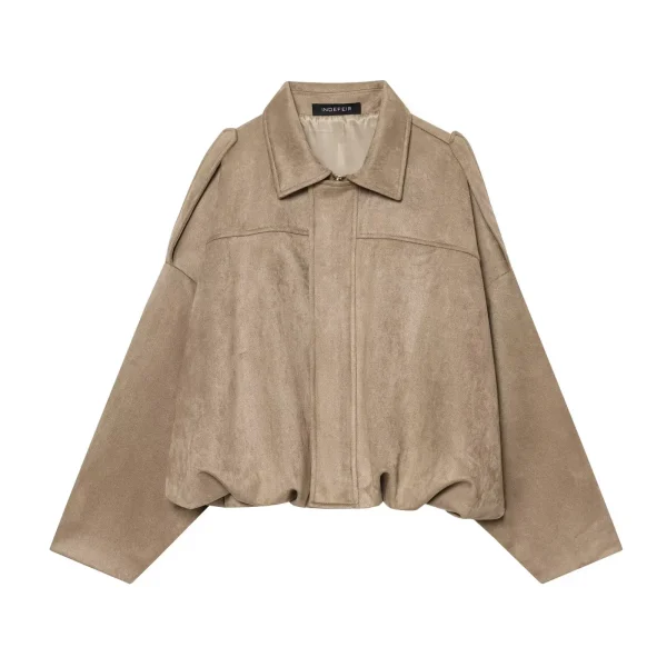 Giacca invernale in pelle scamosciata allentata kaki moda donna casual colletto rovesciato zip-up cappotto spesso 2025 nuove donne capispalla streetwear 6
