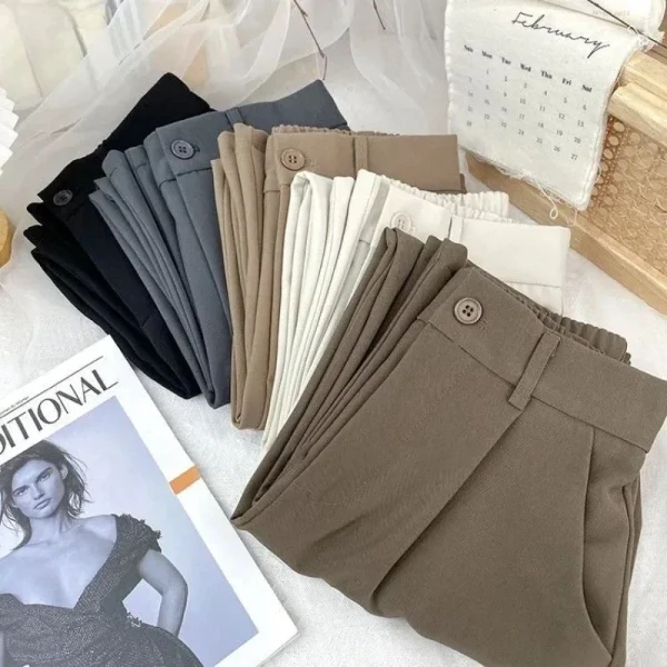 Autunno Primavera Abito nero Pantaloni Haren Moda donna Pantaloni casual elastici a vita alta Donna Pantaloni da ufficio solidi stile coreano 2025 2