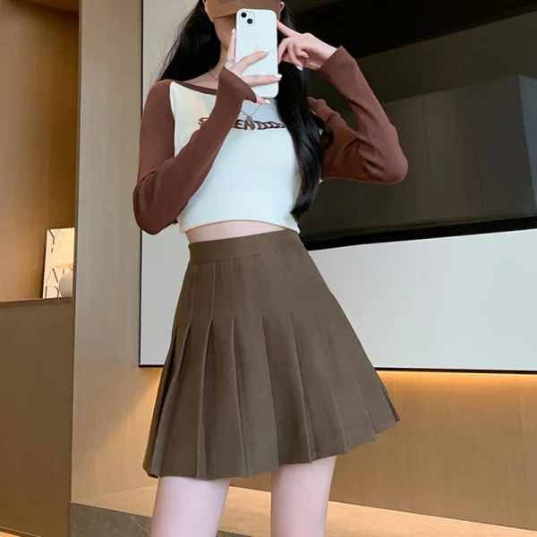 Gonne a pieghe di lana autunno inverno Donna Nuova minigonna dimagrante a vita alta coreana Gonna a trapezio con cerniera laterale stile preppy da donna 4