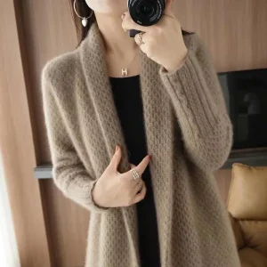 Moda Cardigan Maglione lavorato a maglia Abbigliamento donna Autunno Inverno Nuova giacca a maniche lunghe di media lunghezza Maglieria vintage Donna G2128 1