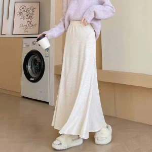 Gonne lunghe con temperamento Senior Sense per donna Elegante gonna di lana autunno inverno a vita alta Gonna lunga da donna per feste di strada alla moda 1