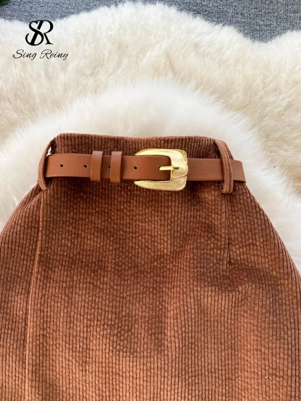 SINGREINY Donne Coreano Split Gonna Lunga Sexy 2024 Velluto A Coste di Inverno Sottile di Spessore Streetwear Moda Vintage Autunno Gonna Aderente 5