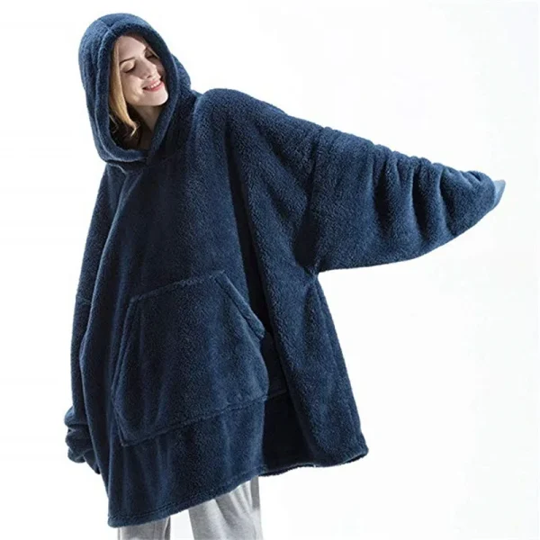 Nuovo inverno donna doppia faccia in pile con cappuccio coperta oversize grande tasca calda coppia felpe larghe abito da donna e da uomo 2