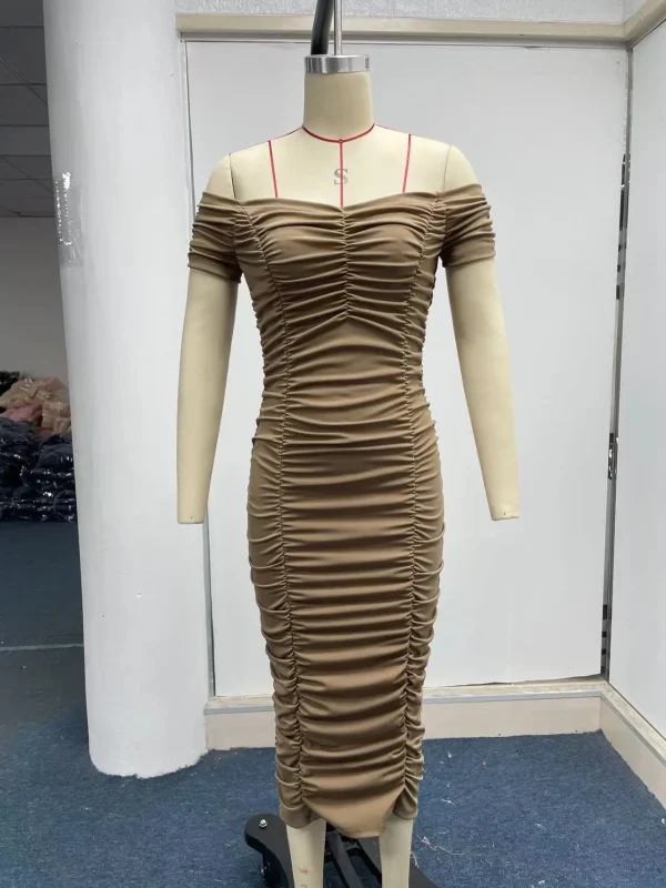 Gonna lunga tinta unita in stile europeo e americano, temperamento elegante, abito estivo da donna, abito plissettato con una spalla 5