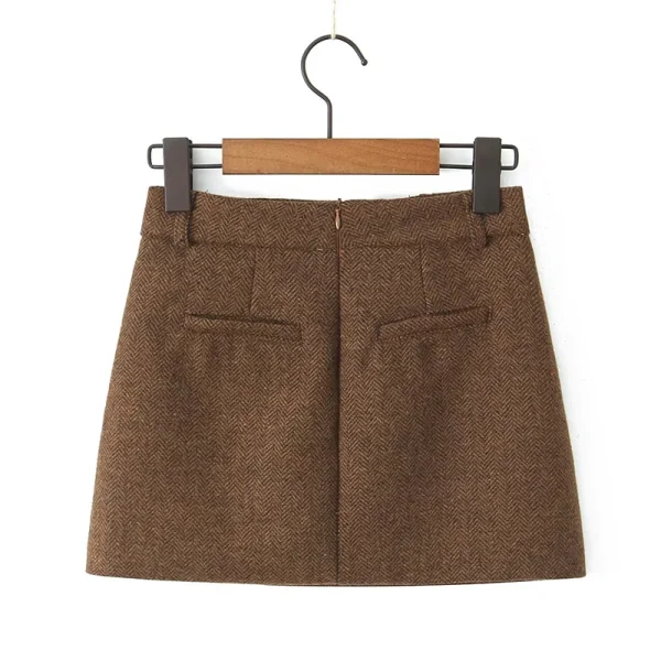 YENKYE Minigonna a trapezio in lana a vita alta vintage da donna Elegante abbigliamento da ufficio da donna Gonne autunno inverno 2