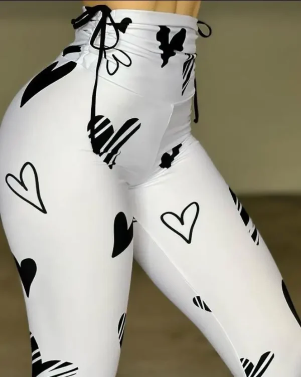 Leggings Casual a vita alta con stampa a cuore, coulisse, Scrunch, europa e America, pantaloni sportivi attillati attivi da donna quotidiana 3
