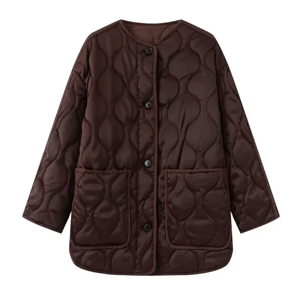 Cappotto giacca in cotone trapuntato allentato a maniche lunghe con tasca grande retrò tinta unita da donna autunno 2025 2