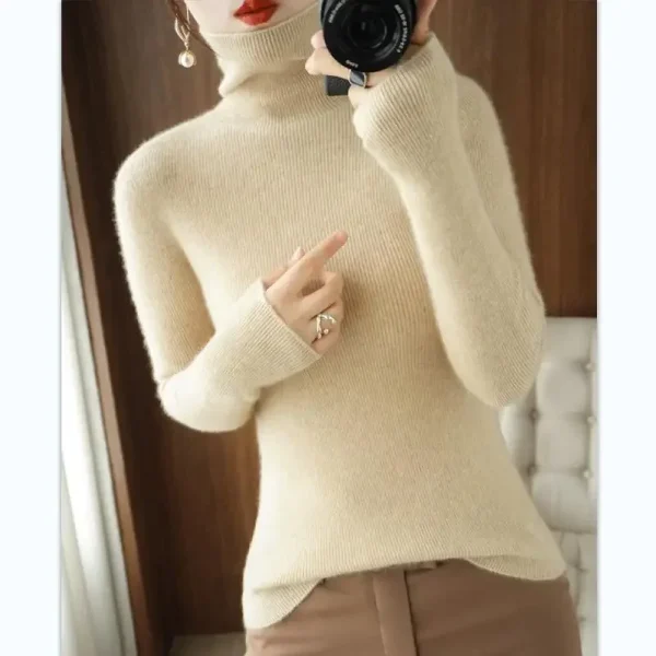 Women Sweater Turtleneck 2025 Autumn Winter Slim Bottoming Shirt Warm Korean Slim Fit Woman Pullovers Long Sleeve Knitted Jumper 3