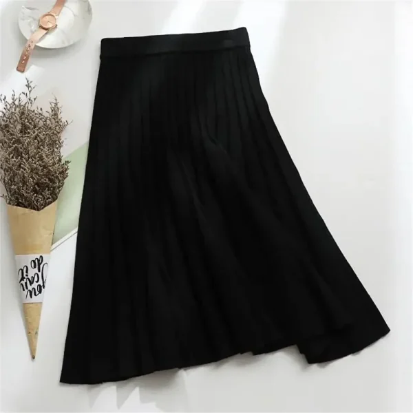 Gonna longuette lavorata a maglia da donna elegante gonna lunga a pieghe a vita alta nera coreana 2024 primavera autunno inverno Faldas Femme Jupes 4