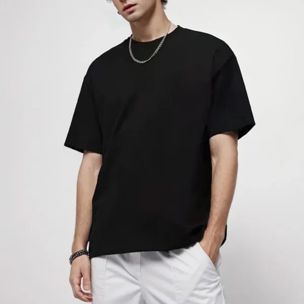 T-shirt tinta unita pesante taglie forti 220gsm per uomo T-shirt estiva a maniche corte in cotone tinta unita Trendy Casual bianco nero Top 3
