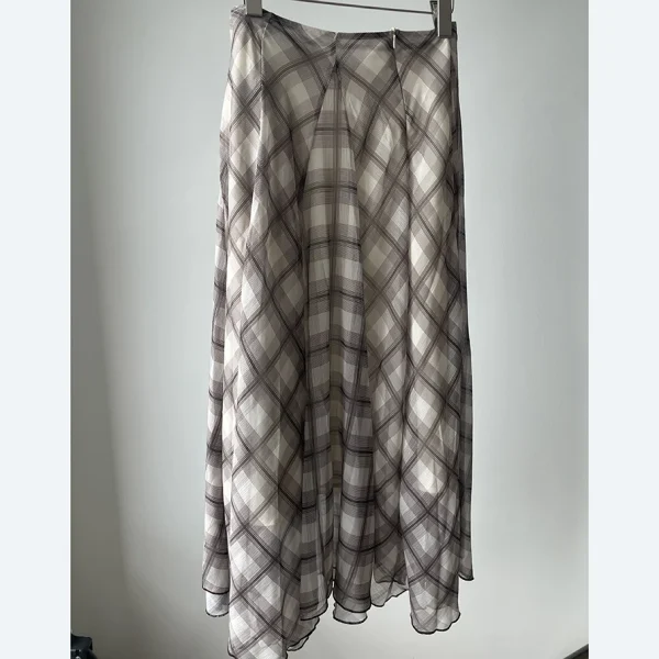 Gonna longuette a quadri fluenti 2025 Primavera Estate Nuova gonna lunga retrò Vacanza al mare Abbigliamento casual marrone da donna 5