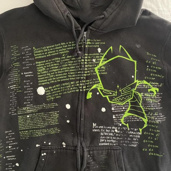 Felpa con cappuccio da donna Abiti gotici estetici Y2K Cyber Grunge Emo Felpe con zip Grafica vintage Stampa Abiti Kpop per donna 3