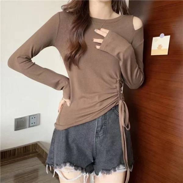 Tee Plain 2025 Slim Top per donna T-shirt donna bianca Maglietta originale Coquett Abbigliamento Stile coreano Vecchio con maniche alte causali 3