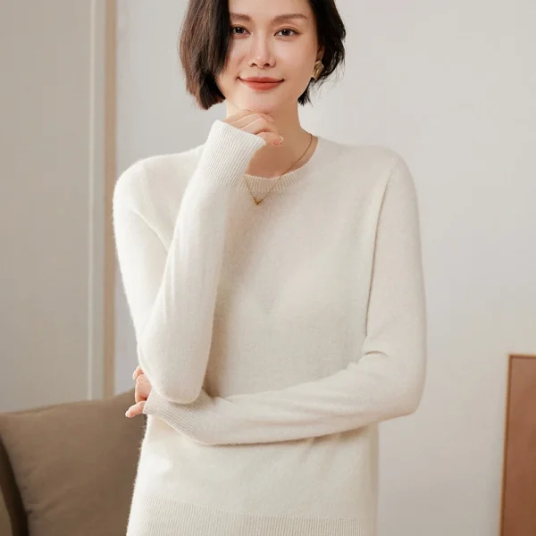 Pullover lavorati a maglia in puro cashmere di capra al 100% Vendita calda Maglioni con o-collo da donna Maglioni da donna morbidi di alta qualità 5