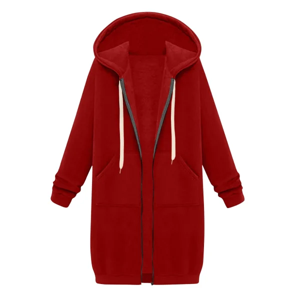 2024 delle nuove donne zip up felpe con cappuccio in pile oversize tunica lunga felpe casual manica lunga autunno con cappuccio tasche cappotto solido 1