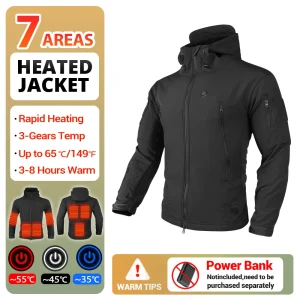 Giacca riscaldata Giacca riscaldante invernale Cappotto antivento da sci con cappuccio 7 zone riscaldate Escursionismo Pesca calda Abbigliamento da campeggio per uomo Donna 1