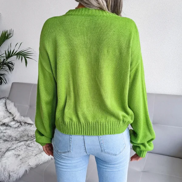 Maglione lavorato a maglia autunno inverno nuvola bianca donna scollo a V manica lunga colori contrastanti cardigan moda abbigliamento casual 2