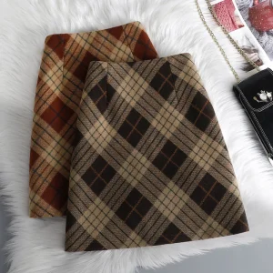 Gonne corte di lana scozzesi Donna Autunno Inverno Nuova cerniera Vita alta Temperamento Minigonna Donna Retro Addensare Gonne a quadri 1