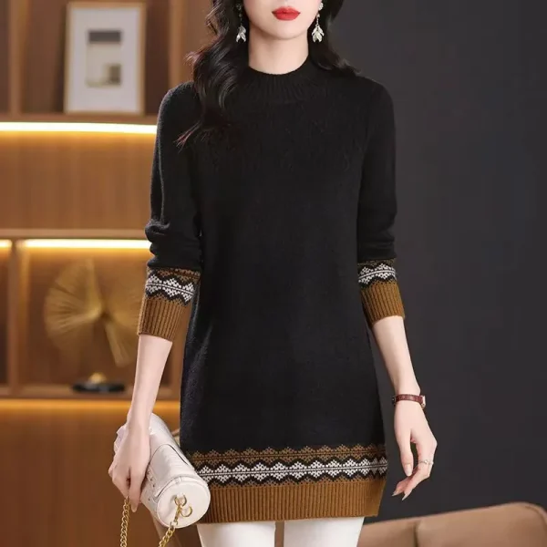 2025 Autunno Inverno Nuovo maglione lungo Donna Allentato Manica lunga Top Pullover Vestiti Casual Patchwork Maglioni Abiti Femmes 4
