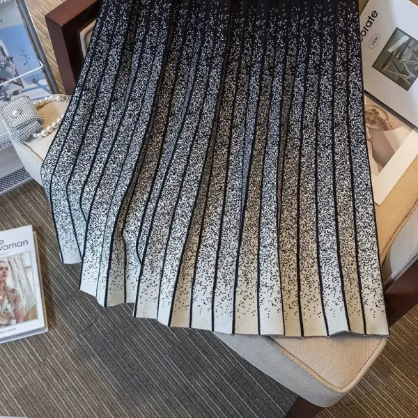 Moda coreana autunno/inverno donna elastico in vita pieghettato contrasto colore semplicità vita alta allentata gonna a trapezio di media lunghezza 4