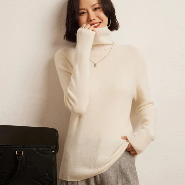 Maglione in cashmere 100% maglione pullover lavorato a maglia da donna collo alto tinta unita slim fit maglione da donna basic in morbido cashmere 4