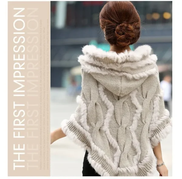 donne libere di trasporto cappotto di pelliccia di coniglio giacca lavorata a maglia vera pelliccia di coniglio poncho scialle avvolgente con cappuccio vendita al dettaglio all'ingrosso 2014 nuovo 2