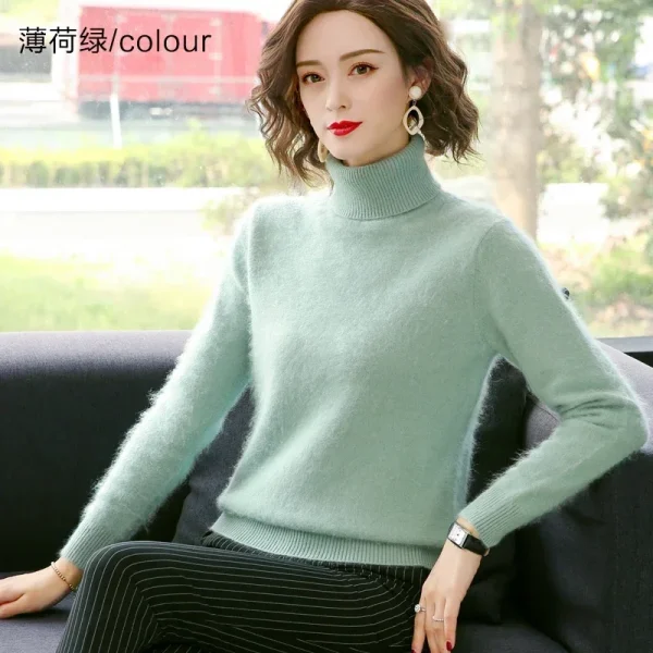 Autunno Inverno 100% visone maglione di cashmere donna maglieria pullover spesso caldo tinta unita plus size base risvolto alto abbigliamento top 6