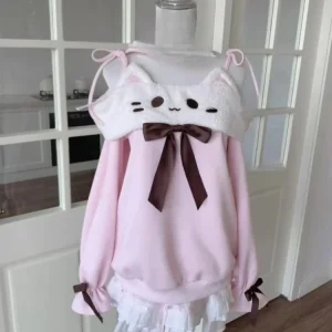 Felpa giapponese patchwork kawaii simpatico cartone animato allentato grunge slash neck fasciatura top casual Y2k fiocco estetico abbigliamento donna 1