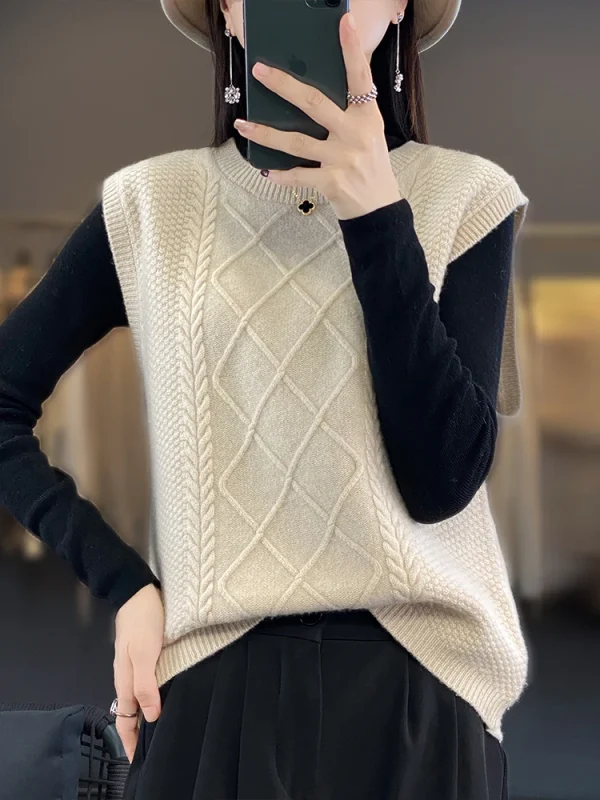 Autunno Inverno delle nuove donne 100% lana merino maglieria gilet pullover Swearter girocollo versatile maglione di base in cashmere 3