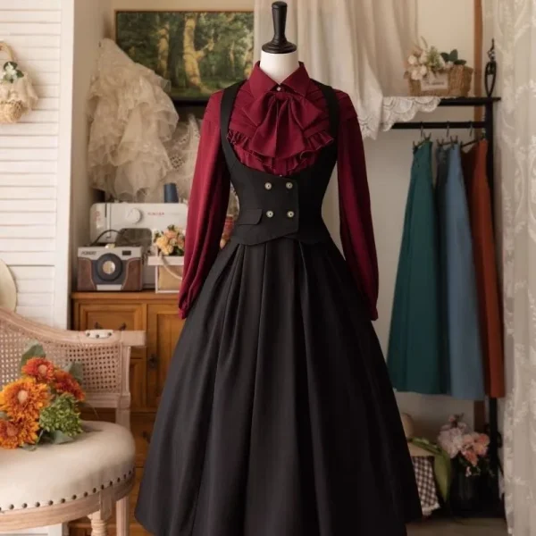 Gonna longuette vintage vittoriana Lolita da donna elegante dolce Y2k con bottoni slim a-line gonne lunghe gonna da festa classica femminile giapponese 4