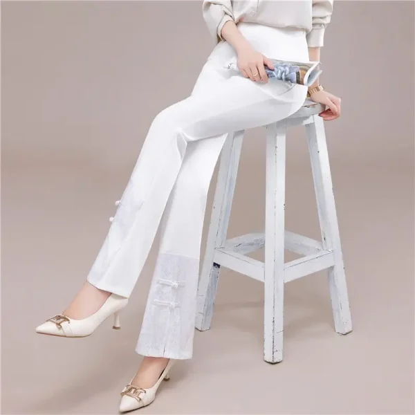 Pantaloni casual da donna Pantaloni svasati in chiffon slim fit Pantaloni da donna in raso Abbigliamento slim fit Set a vita alta Autunno Nuovo articolo W48 3