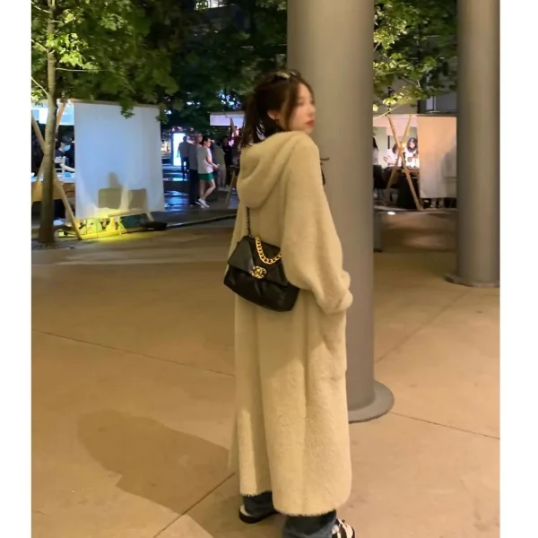 cardigan lungo con cappuccio moda coreana donna 2025 lavorato a maglia manica lunga inverno vestiti in stile coreano maglieria a maniche lunghe autunno rosa 6