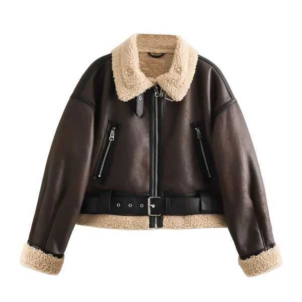2024 Autunno/Inverno Nuovo Prodotto Casual Abbigliamento da Donna Colletto Flip Pelliccia Integrata Cappotto Corto Allentato e Versatile 4