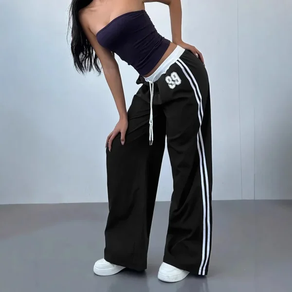 Pantaloni casual a gamba larga a righe americane Pantaloni da donna a vita alta larghi e versatili dal taglio dritto Autunno Inverno Nuovo stile 4