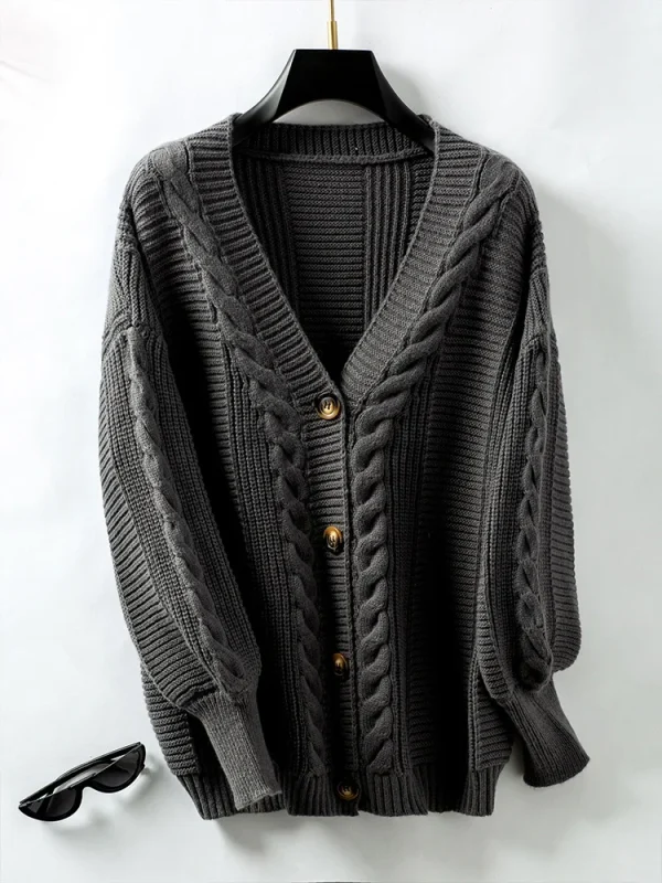 Miyouj 2024 Cardigan monopetto Autunno lavorato a maglia con scollo a V Manica lunga Maglioni da donna Inverno Tenere Cappotto maglione Casual Magliette e camicette 5