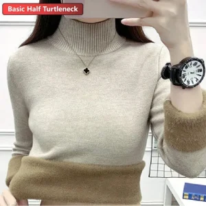 2024 Dolcevita Maglione invernale Donna Elegante Addensare Foderato in velluto Caldo Sueter Pullover lavorato a maglia Slim Top Jersey Maglieria Maglione 1