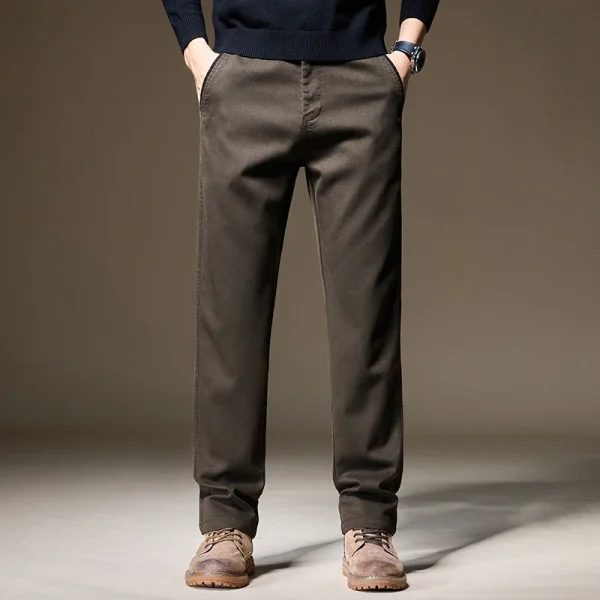 Abbigliamento di marca Autunno Inverno Tessuto Lyocell Pantaloni Casual Uomo Spessore Business Dritto Moda Tinta Unita Pantaloni Chinos Maschile 3