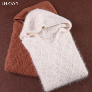 Felpa con cappuccio in Cashmere di visone puro da donna 100% autunno nuovi pullover con cappuccio maglioni a maniche lunghe cavi top da donna camicie larghe lavorate a maglia 1