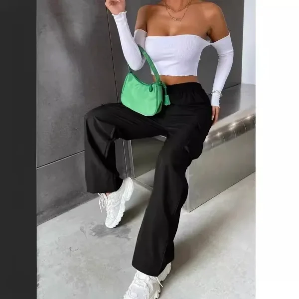 Pantaloni casual a gamba dritta traspiranti a vita alta Pantaloni cargo leggeri estivi Pantaloni sportivi vintage stile americano da donna 2
