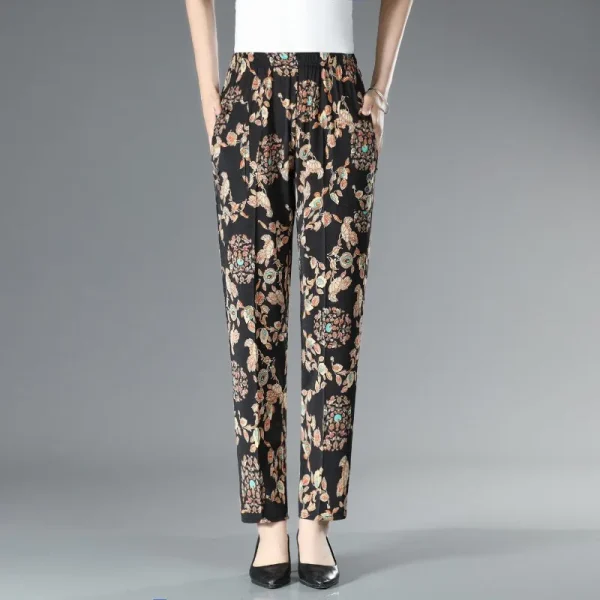 Tasche con bottoni stampa a vita alta da donna autunno e inverno pieghe elastiche moda Casual eleganti pantaloni a gamba dritta per pendolari 3
