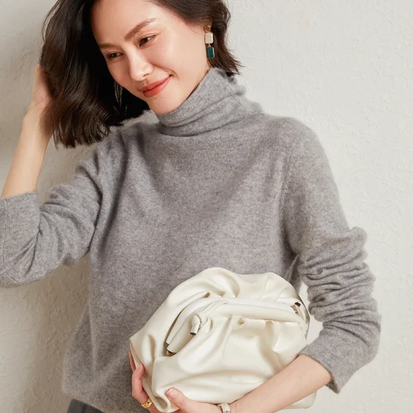 100% maglione di pura lana Merino autunno donna inverno manica lunga collo alto Pullover caldo di alta qualità tinta unita maglione lavorato a maglia di base 3