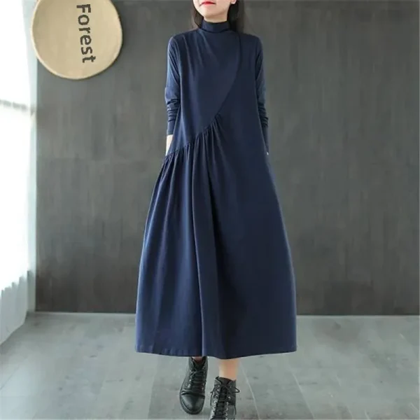 2021 Primavera da donna Artistico Vintage Vestibilità ampia Mezza polo/Collo tartaruga Abito dimagrante di media lunghezza Elegante gonna che riduce l'età 2