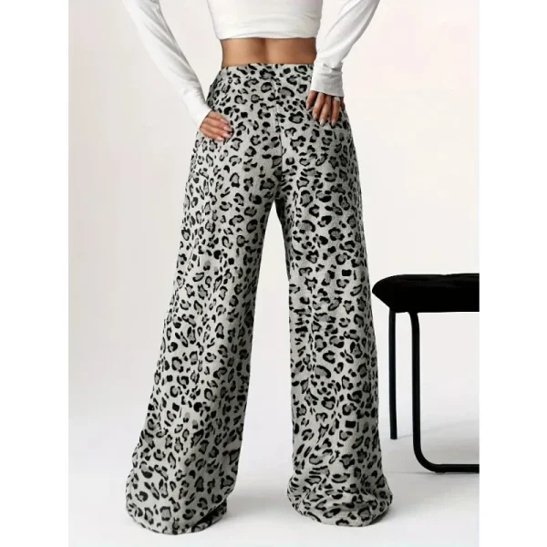 Pantaloni lunghi larghi da donna moda primavera autunno moda donna casual nuovi pantaloni stringati a gamba larga con stampa leopardata 5