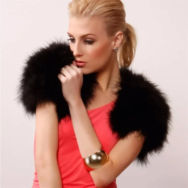 Blush, Fard Rosa/Bianco di Lusso Struzzo Della Pelliccia Boleros Nuziale Dello Scialle Della Pelliccia Matrimonio Scrollata di Spalle Cappotto da Sposa da Cerimonia Nuziale di Inverno Del Partito Boleros 4