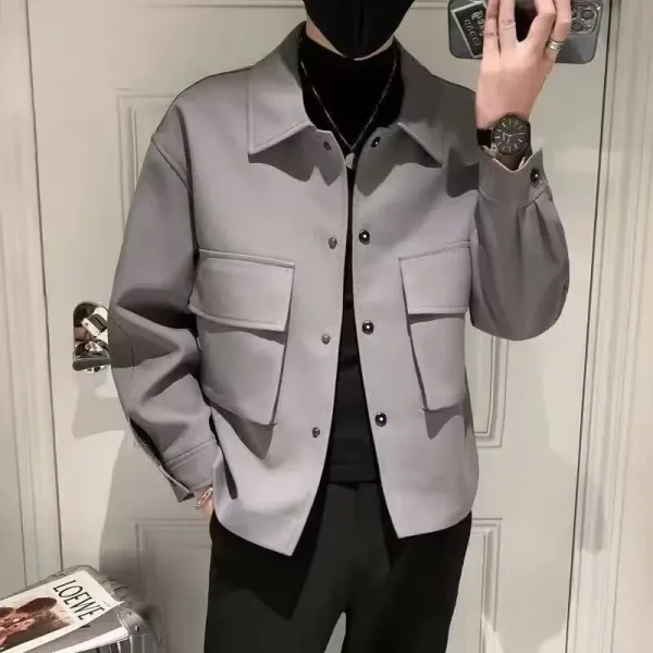 Autunno Inverno New Fashion Colletto rovesciato Manica lunga Solid All-match Giacche coreane Abbigliamento da uomo Casual Tasca con bottoni Top 4