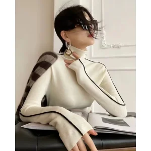 Camicia base in lana ispessita a collo alto da donna Autunno Inverno Maglione con collo alto in pelliccia sintetica Abbigliamento interno Top con sensazione di lusso 1